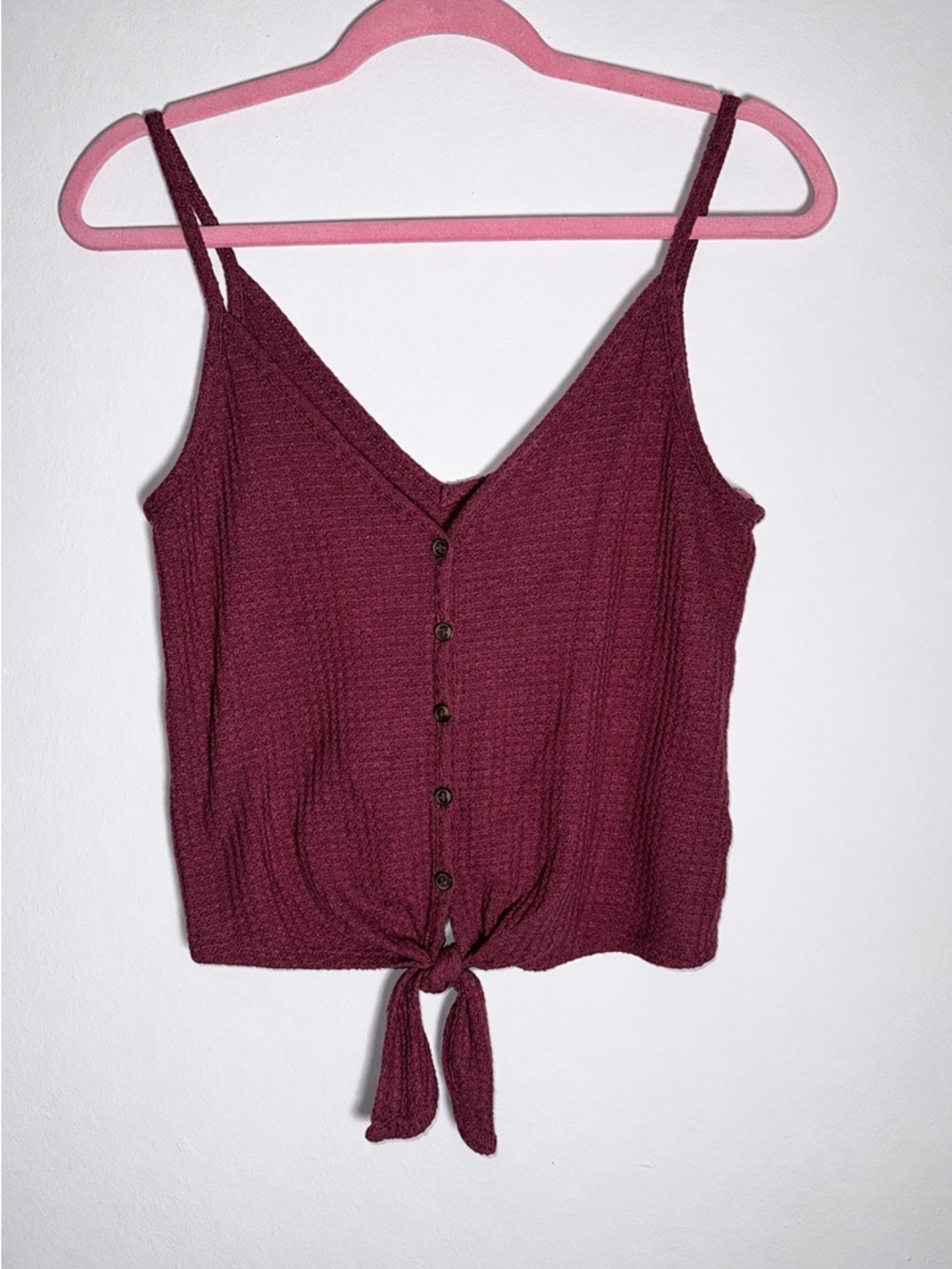❌SOLD❌ Wild Fable Burgundy Tie Front Crop Top Size S Button Front Cami